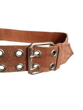 True Vintage Belt Brown 1970's 30 32 34 Suede Double Grommet Buckle Belt Spain